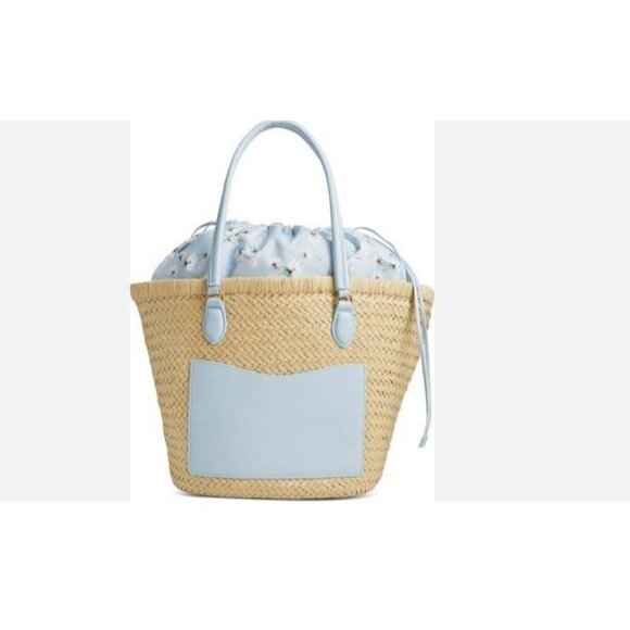 Macy's On 34th Isabellaa straw drawstring large beach tote - Light blue/Natural - Picture 1 of 10